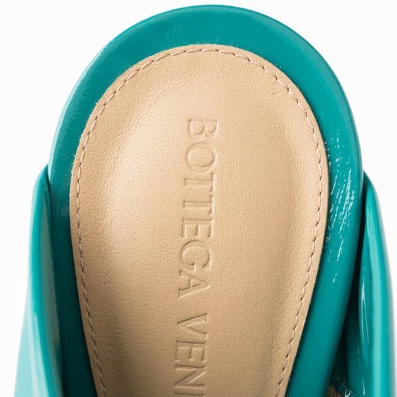 NEW in Box Bottega Veneta EU38 US8 Supergloss Leather Mule Heel Turquoise Shoe - Picture 7 of 8